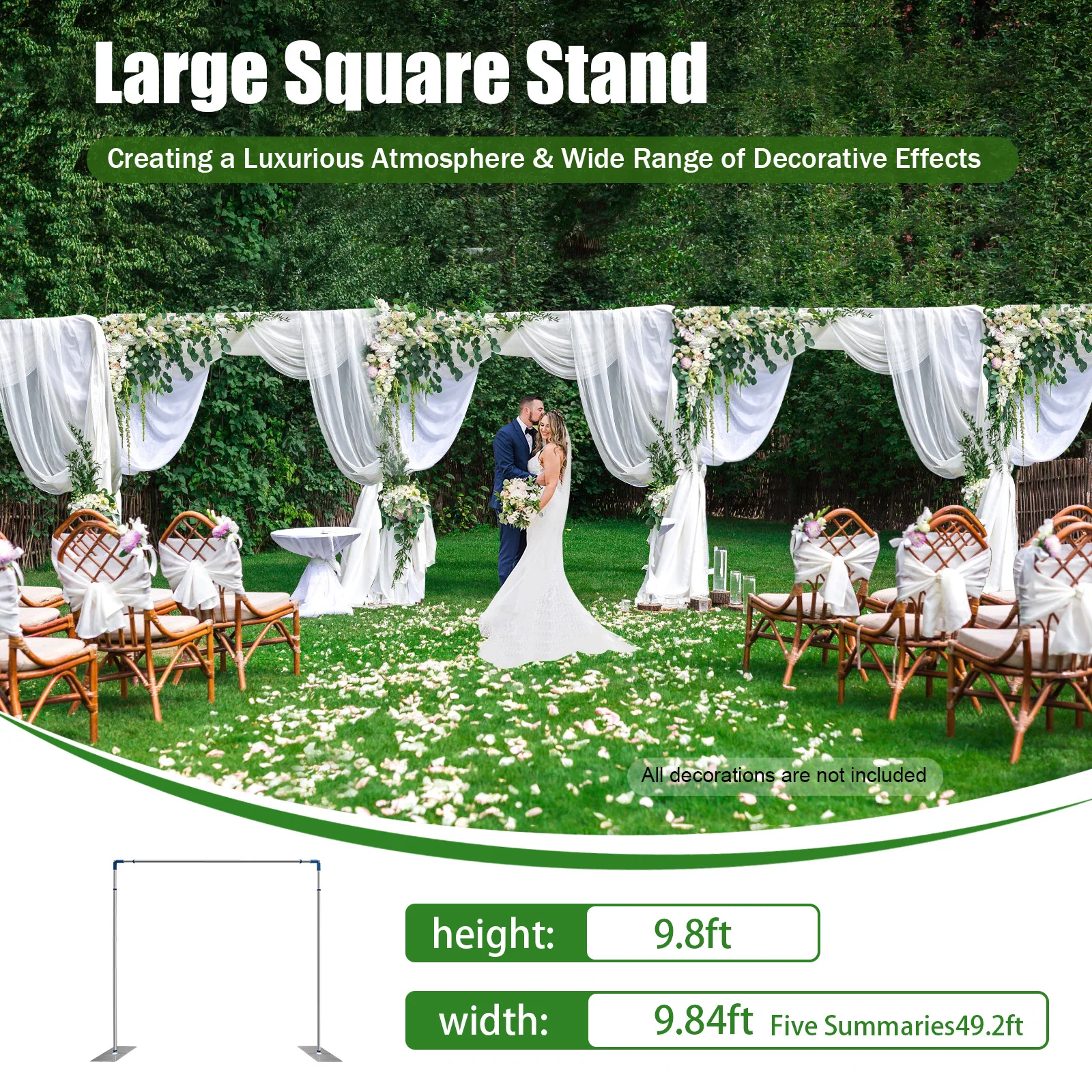 Pipe Backdrop Stand Support Kit 10'x 50' Large Heavy Duty Background Support Curtain Drape Stage Backdrop with Base for Wedding