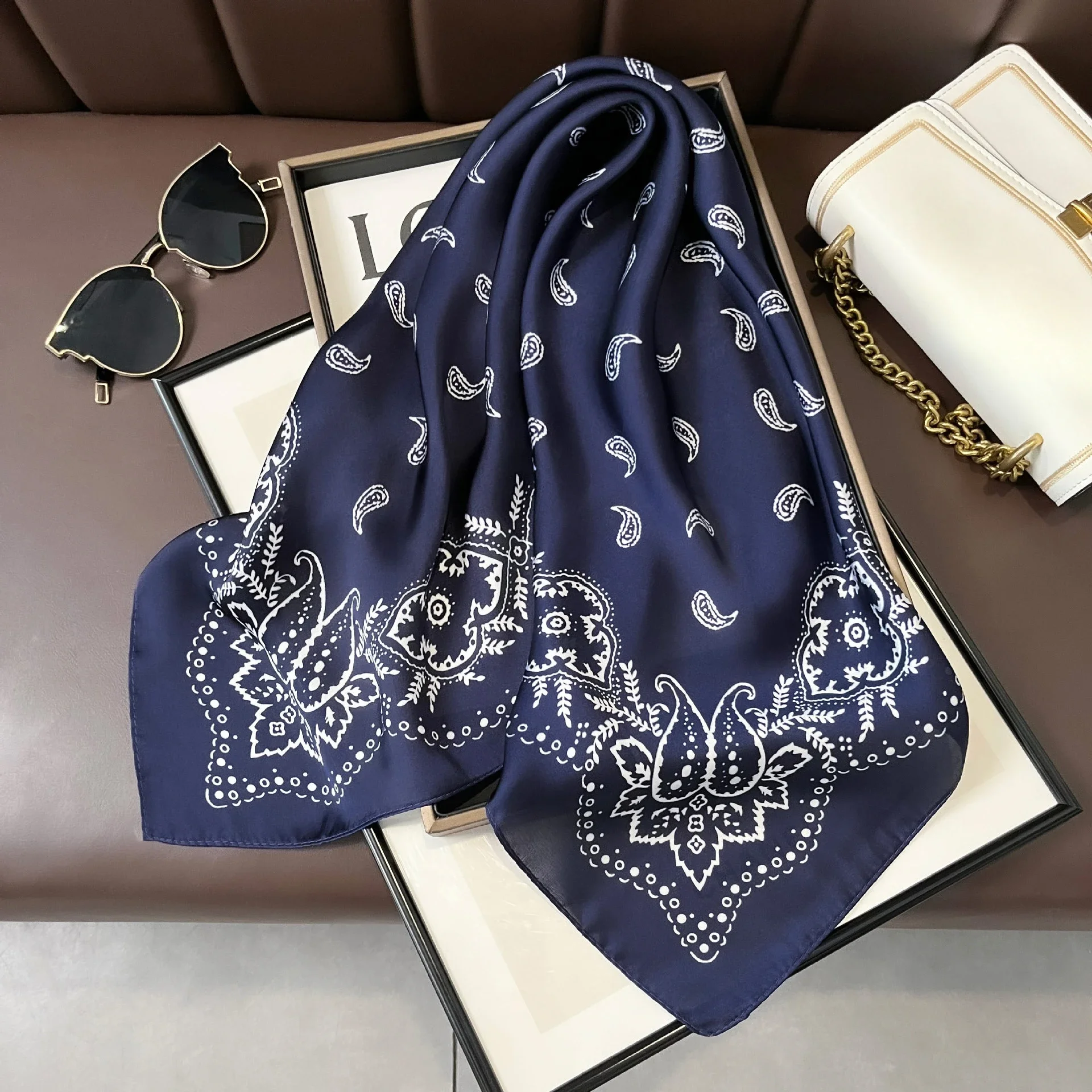 Spring/Summer Fashion Neck Scarf Outdoor Decoration Wraps for Women  70*70cm cashew Graphic Print Imitation Silk Square Scarf