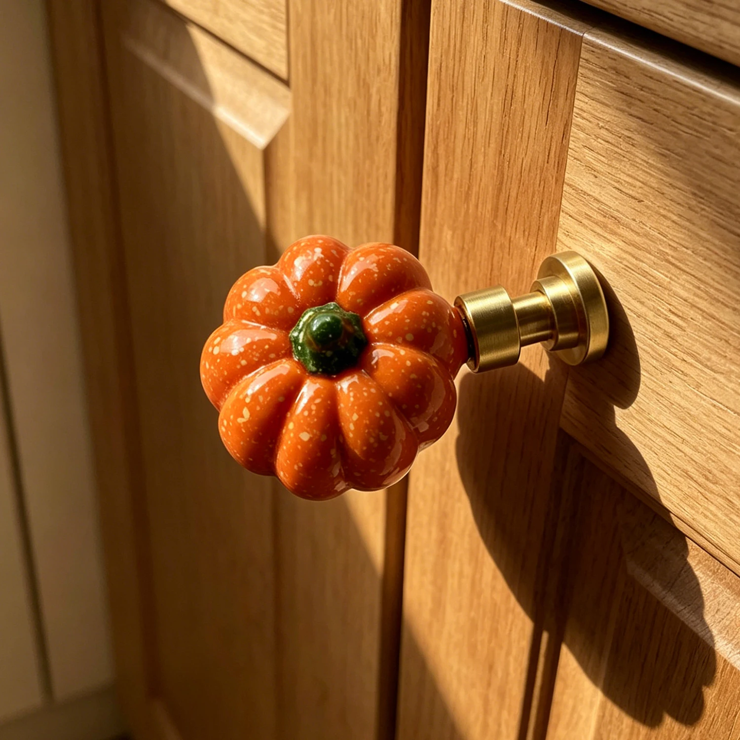 

Orange Pumpkin Cabinet Knob, Decorative Drawer Pull for Fall, Thanksgiving, and Halloween, Brass-Base Furniture Hardware