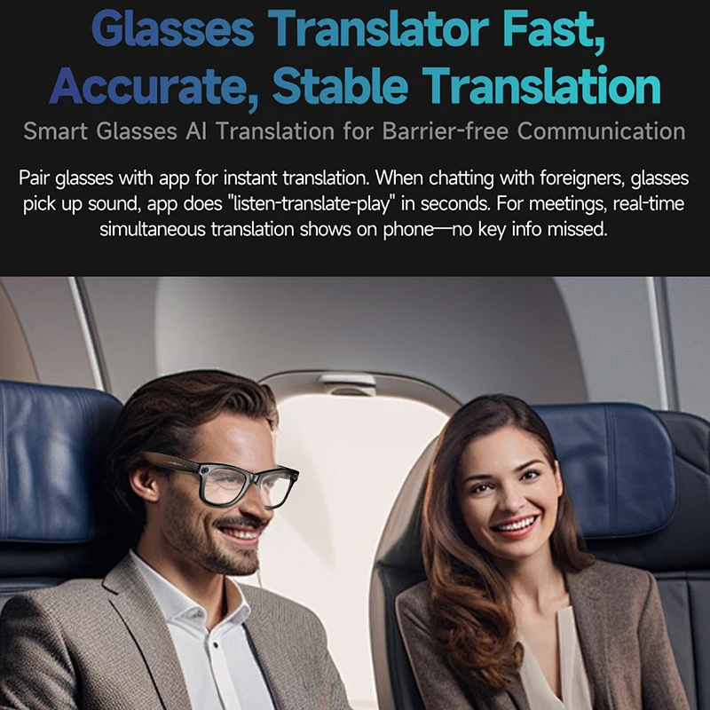 1080P AI HD 8MP Camera Men Women Smart Glasses Take Video AI Chat Real-time Translate Bluetooth Call IP65 Waterproof Sunglasses