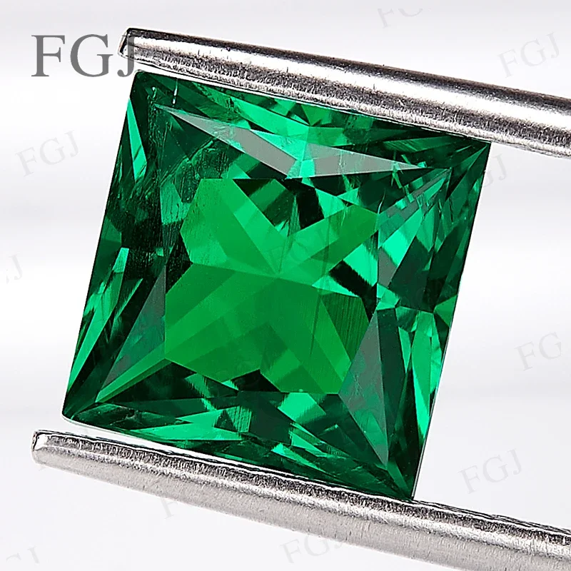 

New Promotion Lab Grown Colombian Emerald Hydrothermal Princess Cut Synthetic Gemstone Inclusions Inside Jewelry Beads With AGL