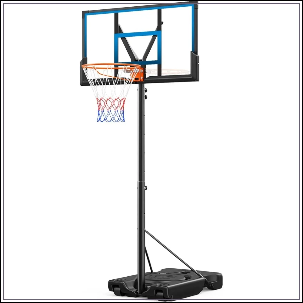 

46" 10FT Portable Basketball Hoop - Adjustable Outdoor Goal with Solid Steel Rim & Large Base for Youth/Teens/Adults
