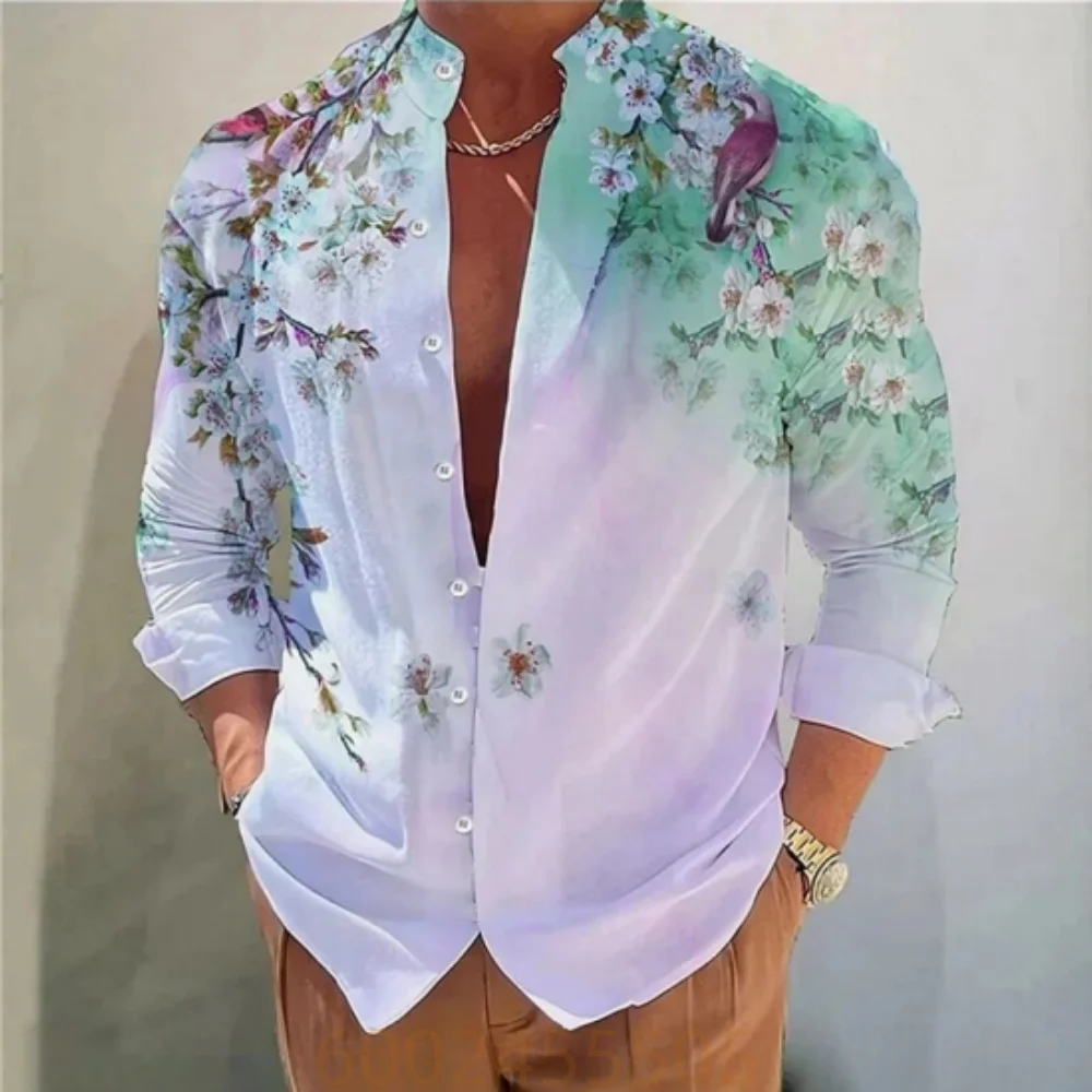 

Men's Shirt Printed Stand Collar Outdoor Street Long Sleeve Printed Clothing Clothing Fashion Designer Casual Comfortable Top