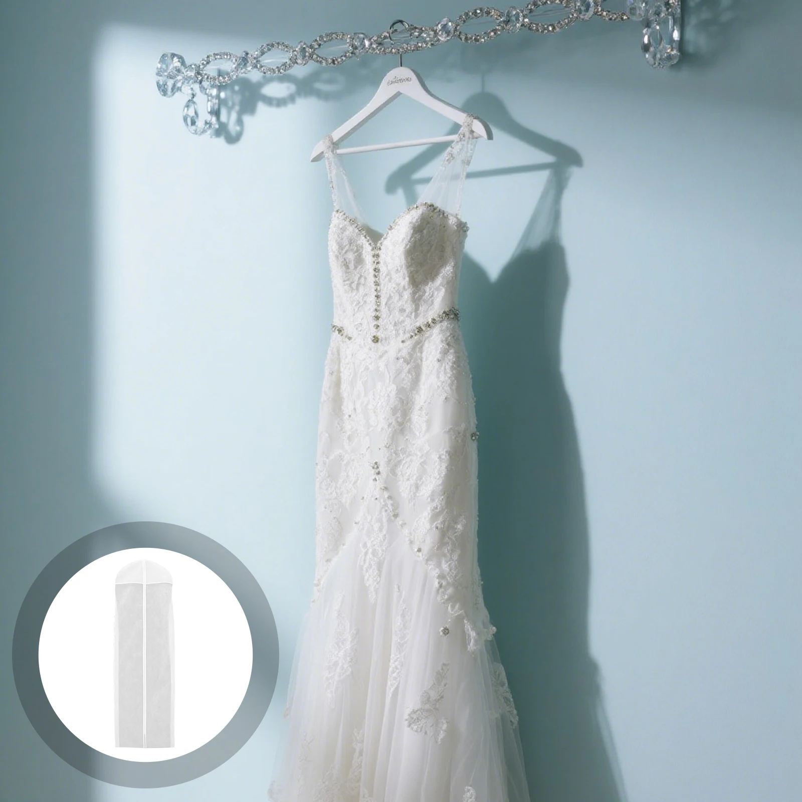

Wedding Dress Garment Bag Dustproof Nonwoven Zipper Hanging Storage Cover Long Gown Closet Protection 180X58X9Cm White