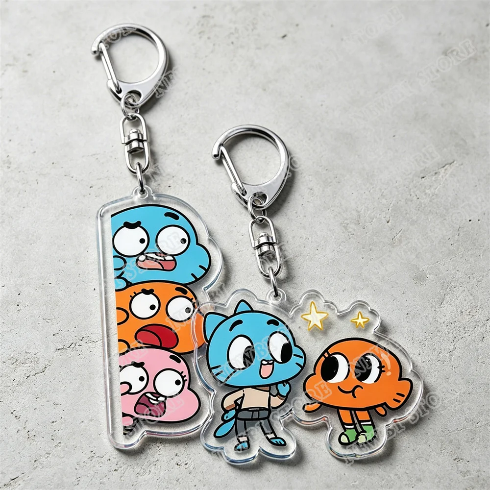 Hot Lovely Cartoon Gumball Watterson Keychains for Accessories Lovely Darwin Watterson Tawog Keyrings Jewelry Fans Friends Gifts