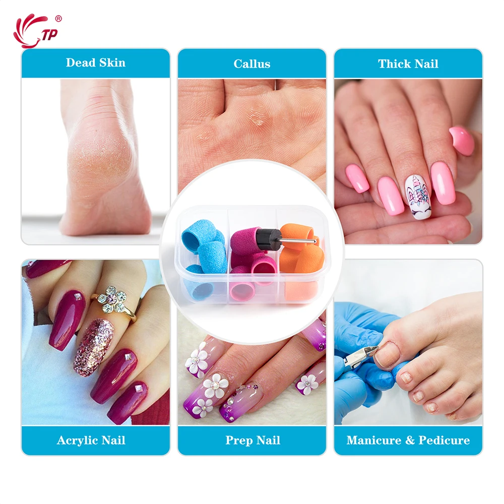 TP 15 pièces capuchons de ponçage des ongles avec embout de mandrin pour dissolvant de lime de pied manucure pédicure polissage des ongles bavure utilisation en Salon à domicile 13x19mm