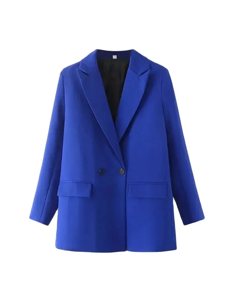 

2025 Women Chic Office Lady Double Breasted Blazer Vintage Coat Fashion Notched Collar Long Sleeve Ladies Outerwear Stylish Tops