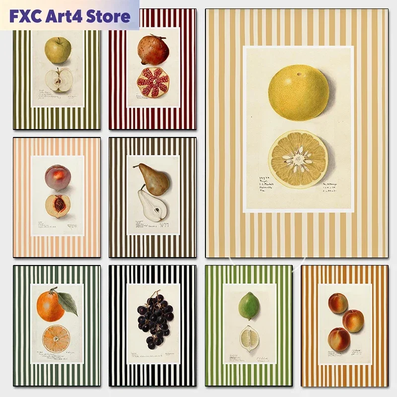 Frameless Modern Farmhouse Kitchen Fruits Posters Fresh Orange Grape Peach Prints Canvas Painting Wall Art Pictures Home Living