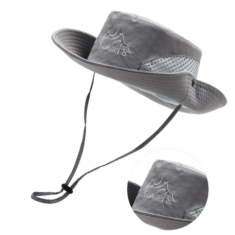 Male Moisture Wicking Fisherman Hat with Chin Rope Breathable Fishing Bucket Hat