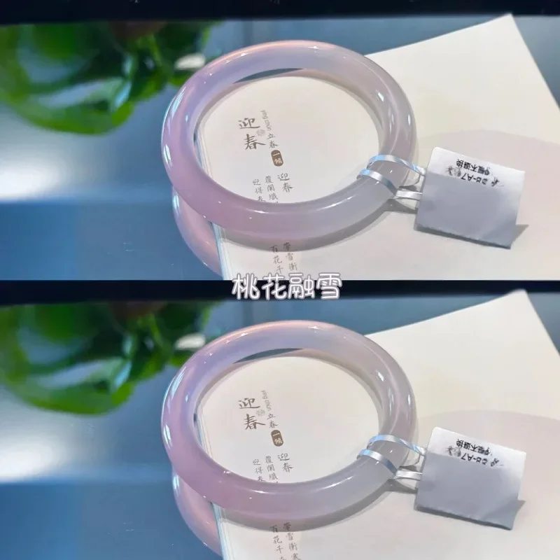 

High-Quality Half Pink Chalcedony Bracelet Women, Transparent White Moonlight Agate Jade