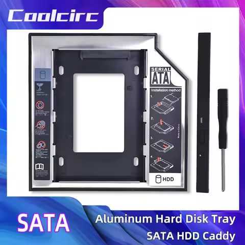 COOLCIRC Plastic Aluminum Universal 9.5/12.7mm SATA 3.0 2nd HDD Caddy 2.5" SSD CD DVD to HDD Case Enclosure CD-ROM ODD Optibay