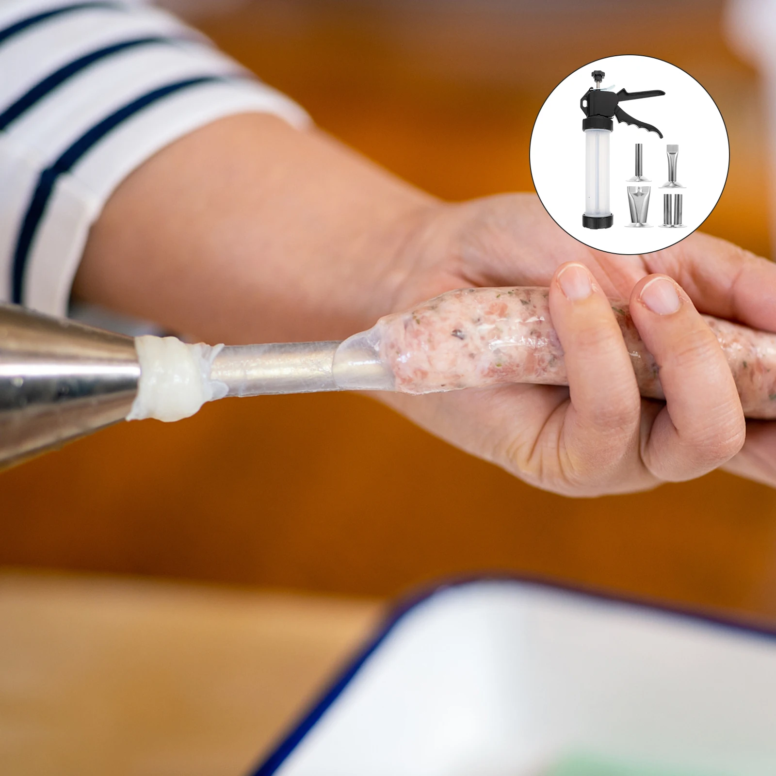 

Manual Sausage Stuffer Filling Tube Hand Sausages Household Professional Meat Filler Supplies Steel Non Rusting Tools Kitchen