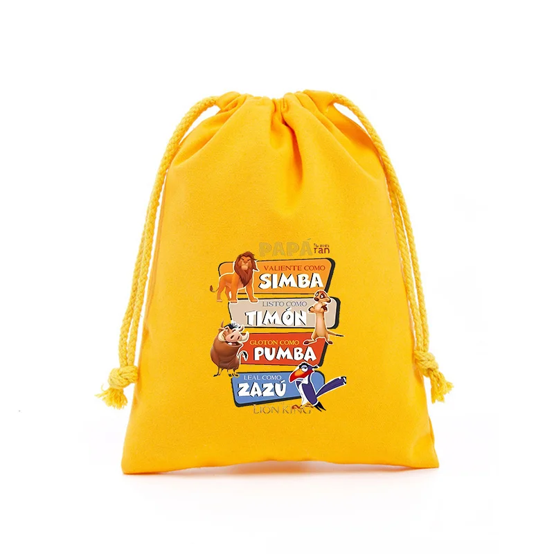 Mufasa Lion King Drawstring Bag Cartoon Printed Party Gift Bags Clothes Things Storage Pouch Cute Portable Foldable Travel Bag