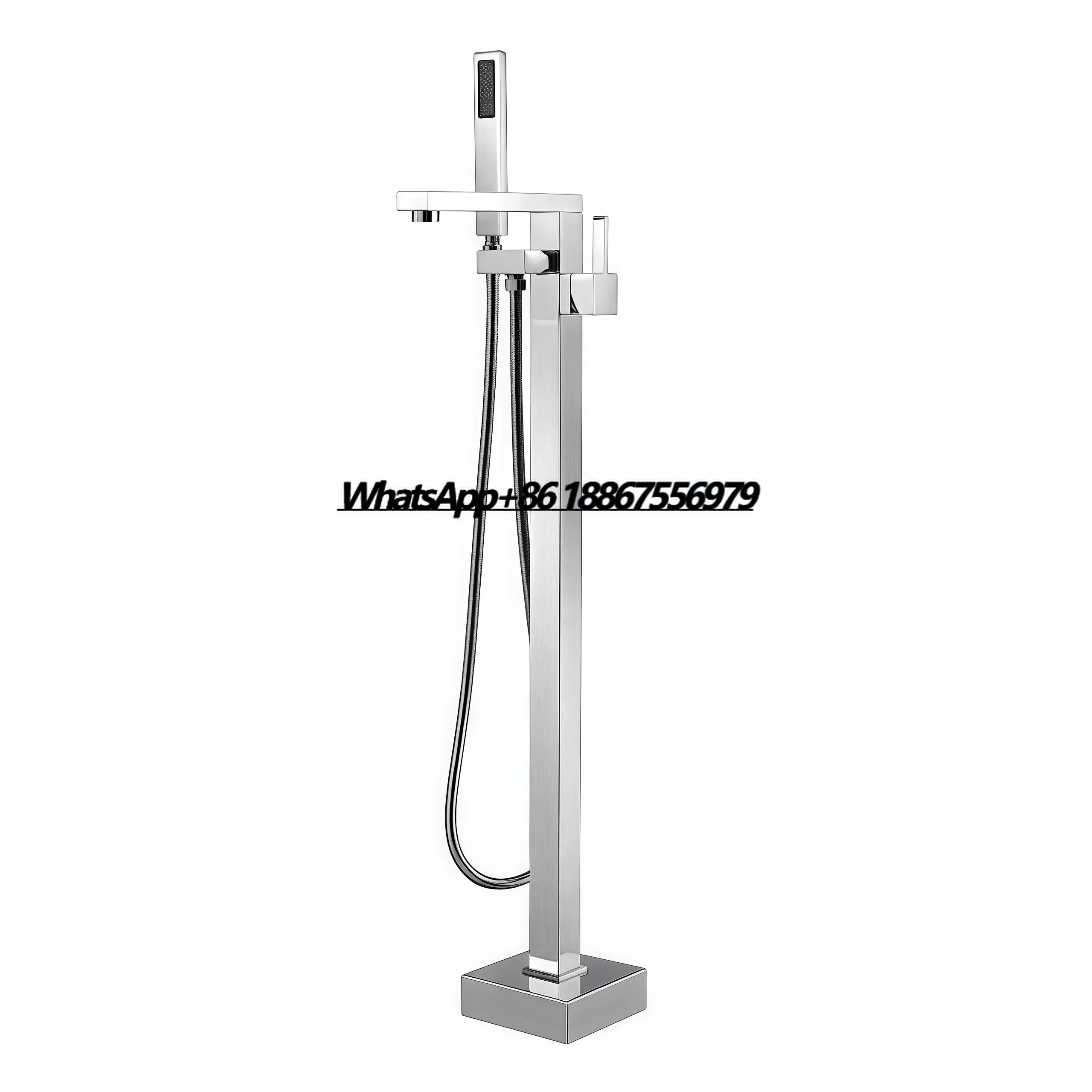 

Hot Sale Polished Brass Gold Freestanding Bathroom Tap Square Floor Standing Waterfall Mixer Rainfall Shower Chrome Apartments