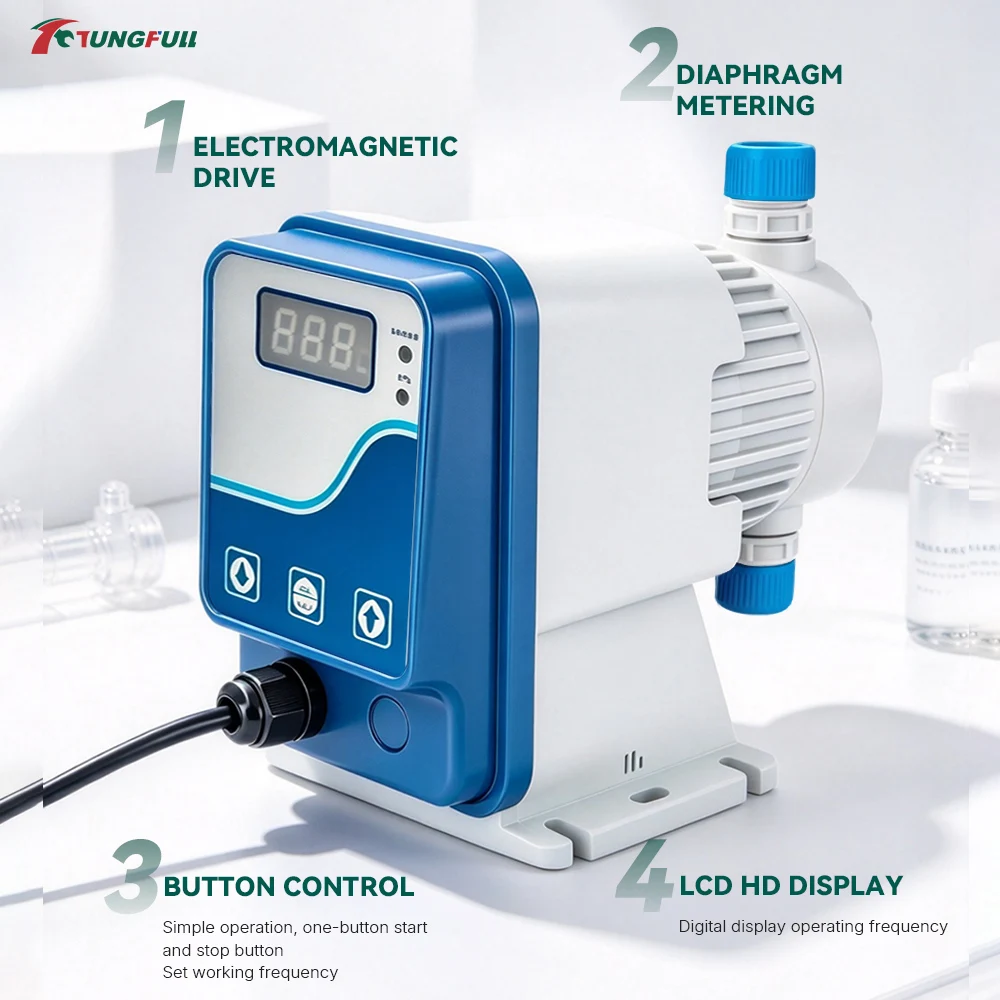 TUNGFULL Electromagnetic Diaphragm Metering Pump 1L/H-20L/H 220V Acid Chemical Chlorine Dosing Pump for Water Treatment