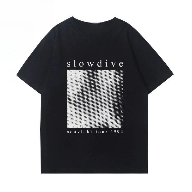 Camisetas de manga corta de moda de algodón puro para hombres y mujeres Slowdive Souvlaki Tour 1994 Banda de buceo lento Shoegazing Retro