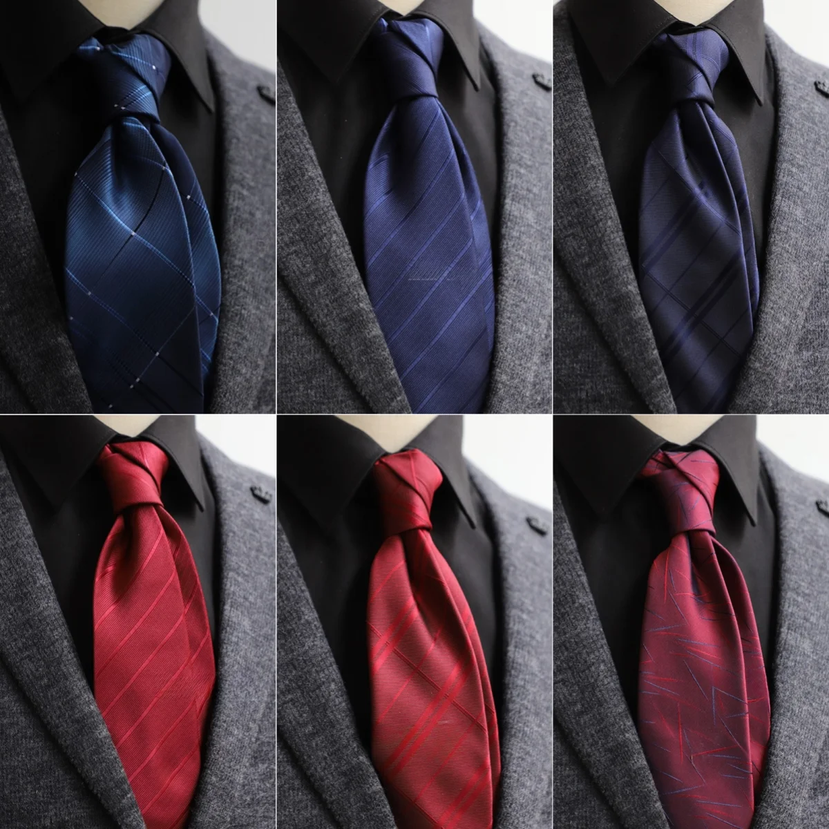 Hochwertige 8 cm Herren-Krawatte, professionelle Krawatte für Herren, schwarz kariert, blau, weinrot gestreift