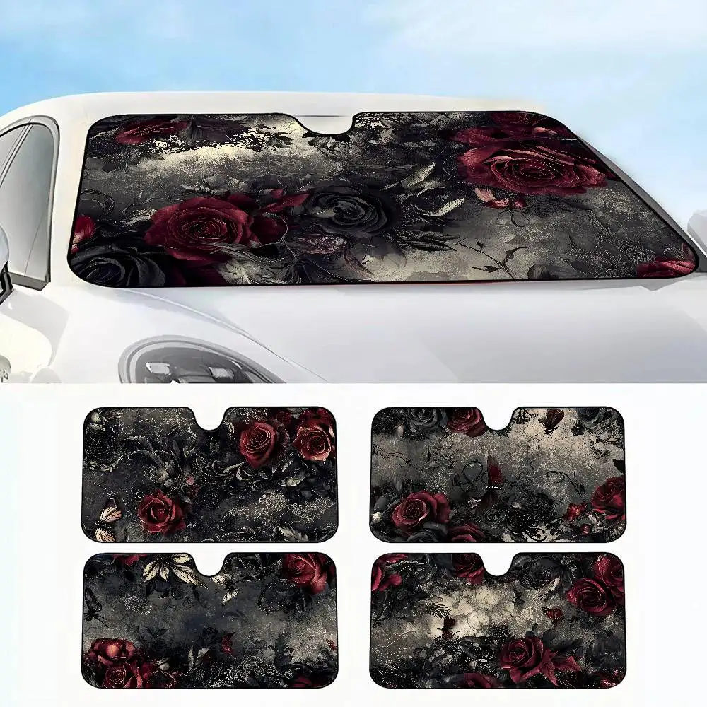 

black Gothic style rose Car SunShade Car insulation windshield sunshade, UV blocking sunshade protector