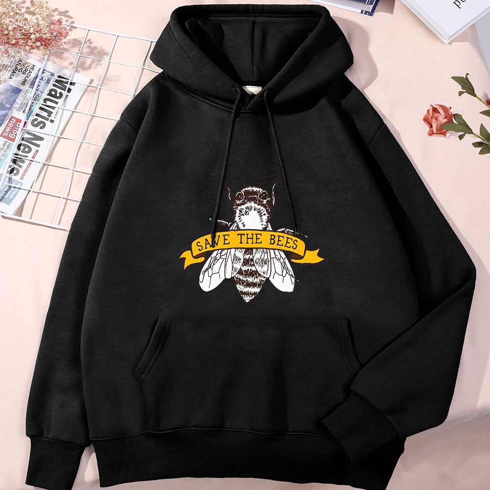 Save The Beesprinting Men Hoodies Harajuku Crewneck Sweatershirts Trend Shoulder Drop Pullovers Personality Oversize Man Clothes