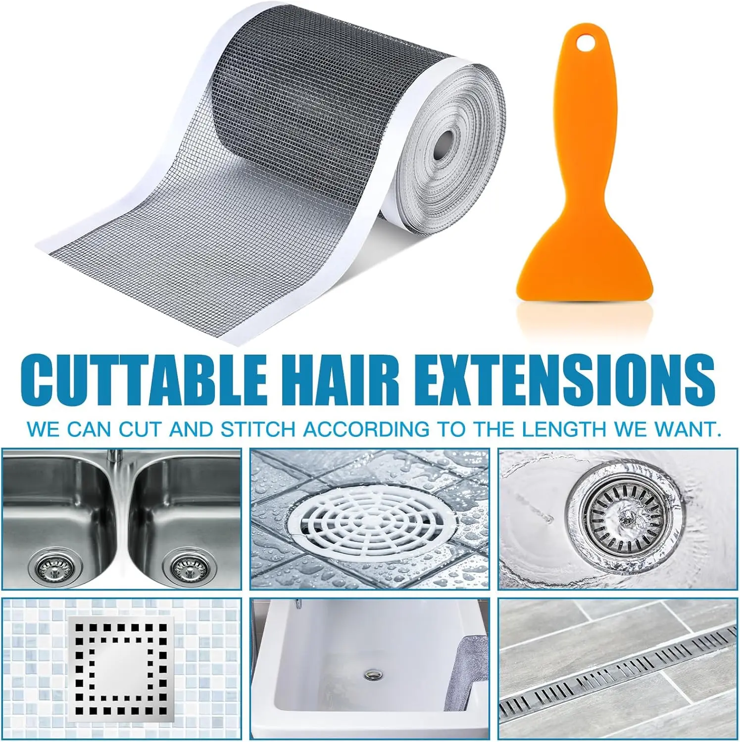 Dreno de chuveiro linear coletor de cabelo adesivo malha cortable chuveiro dreno capa adesivos para cozinha banheira