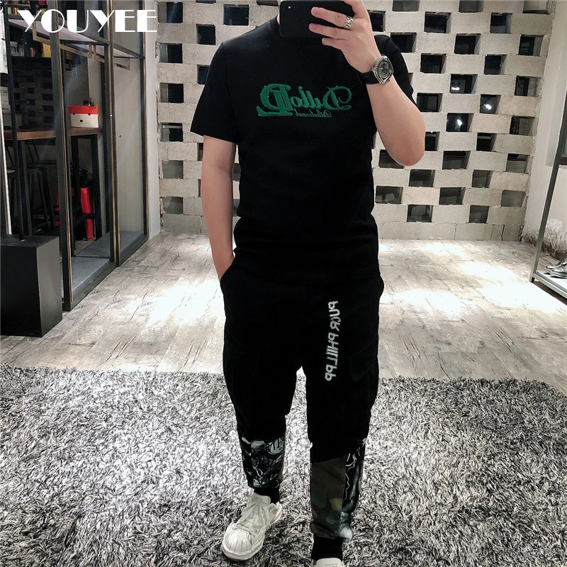 Men\'s Short-sleeved T-shirt New Summer Slim Print Letter Round Neck Tees Top 2023 Fashion Trend Causal Man Clothing Plus Size 7X