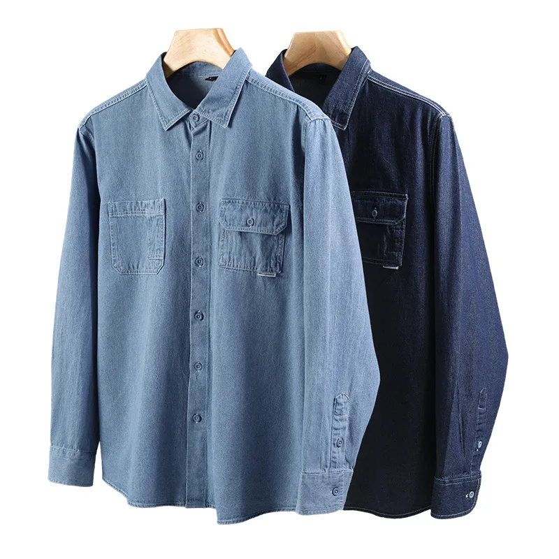 Fashion Pockets Long Sleeved Denim Shirts for Man 2025 New Single Breasted Lapel Collar Casual Jean Shirt Tops