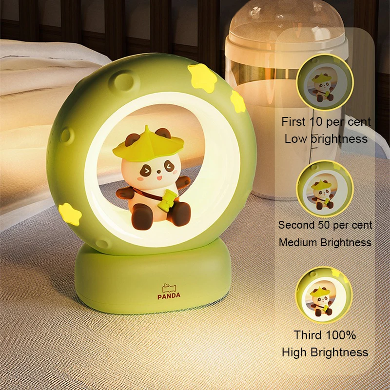 Imagem -03 - Panda Astronaut Led Night Light Luzes de Dormir de Cabeceira Carregamento Usb Silicone Lâmpada de Proteção Ocular Presente Infantil