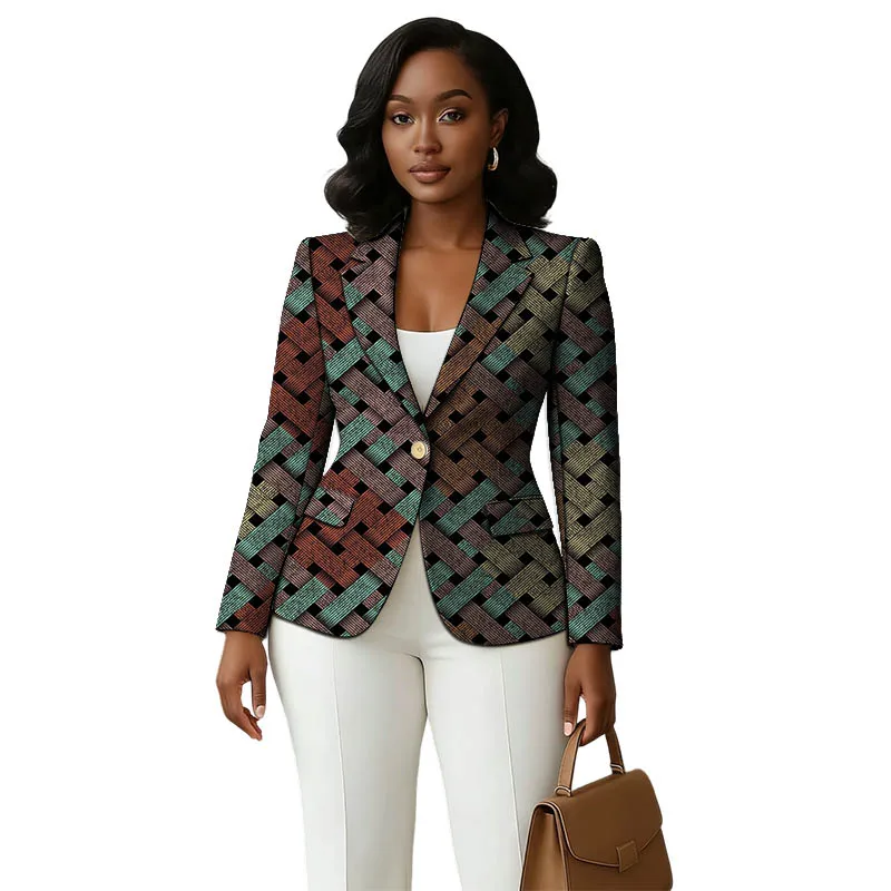 

Colorful Print Women's Blazer Original Design African Couture Female Suit Jackets Elegant Thin Coat