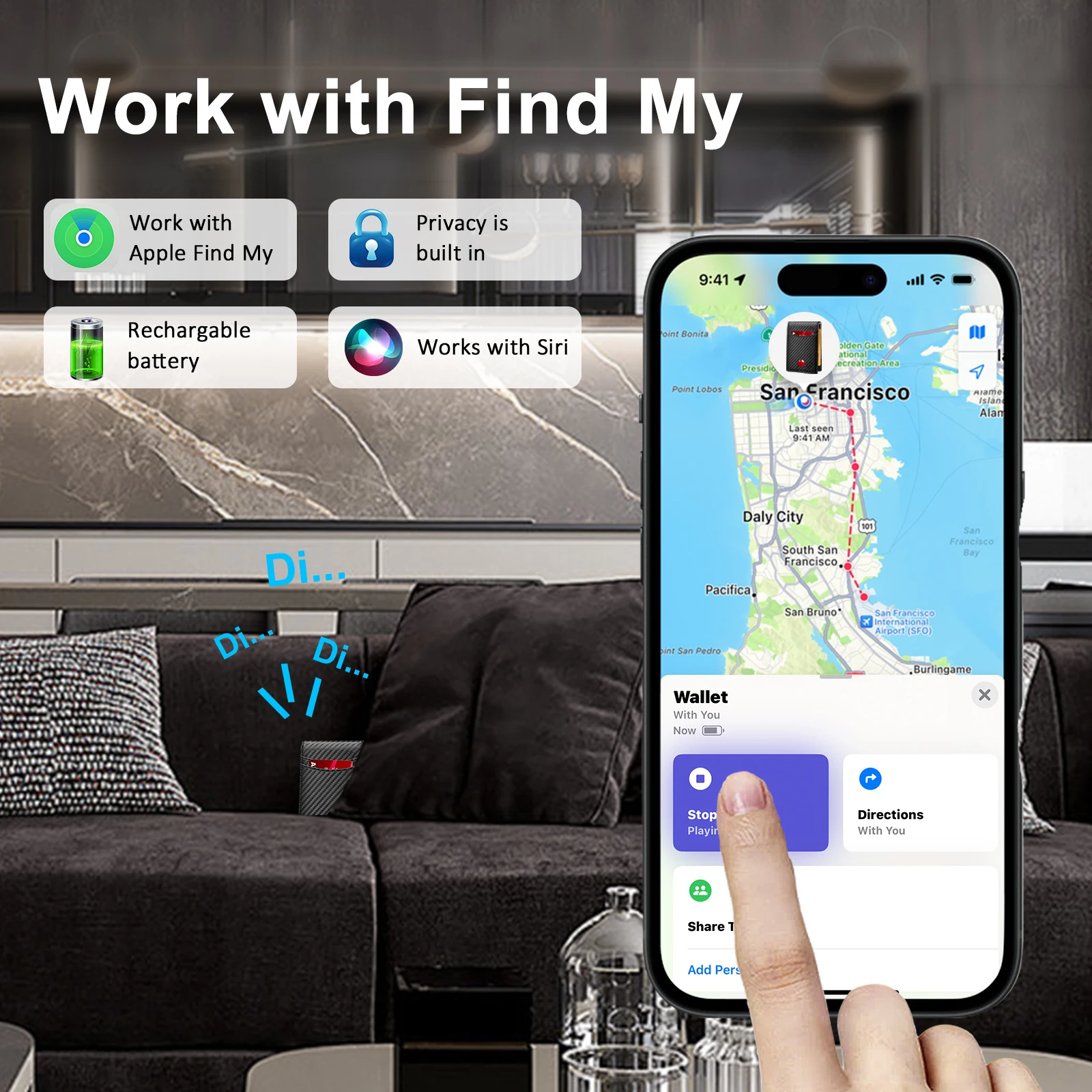 Cartera Mujer Tracker Portafoglio donna intelligente Funziona per Apple Trova mio (solo Ios), Billeteras con gps cartera mujer para air tag card