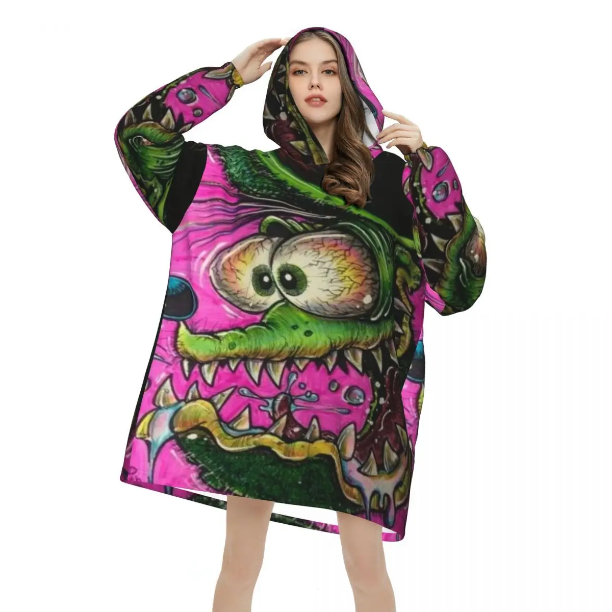 Oversized Rat Fink Wearable Blanket Gifts for Women Men Ultrasoft Plush Warm Sweatshirt Blankets With Pocket