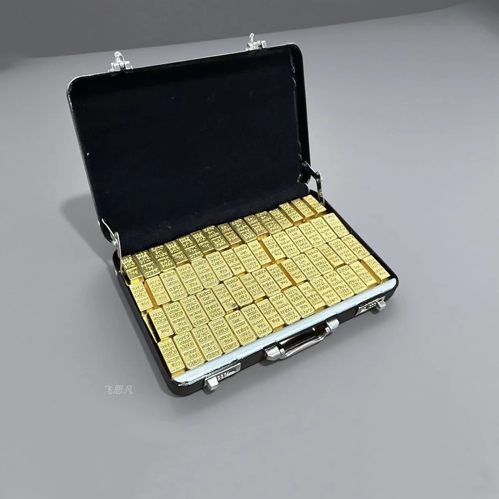 1/12 Puppenhaus Mini Dekoration Simulierter Koffer aus Aluminiumlegierung mit Goldbarren Modell Puppenzubehör – Detail 4