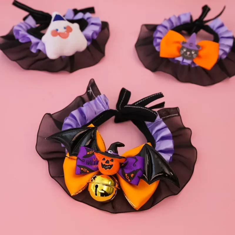 

For Loona Robot Dog Clothing Accessories, Halloween Pet Collar, Kitty Dog Slobber Towel Accessories, Lace Pumpkin, Bat Wings Bow