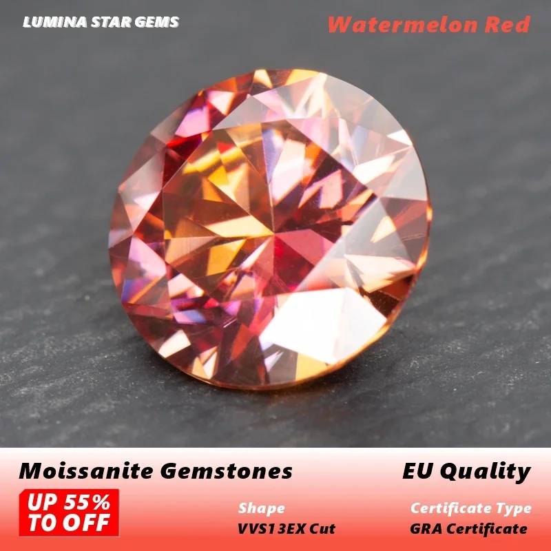 Watermelon Red Moissanites Round Cut 3.0mm-11mm Eight Hearts and Eight Arrows Moissanite Diy Jewelry Making With Certificate