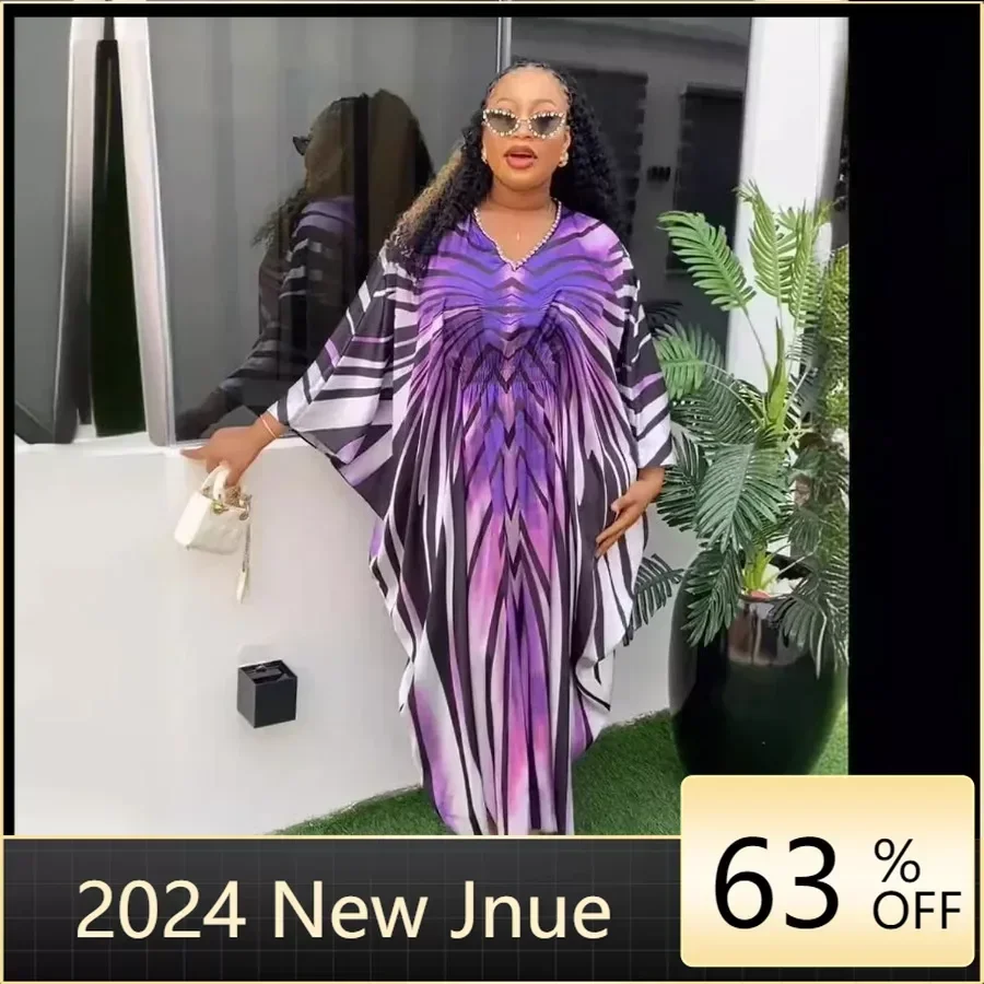 

2024 Summer African Loose Dress for Women Traditional Dashiki Kaftan Robe Plus Size Nigerian Clothes Gradient Casual Outfits