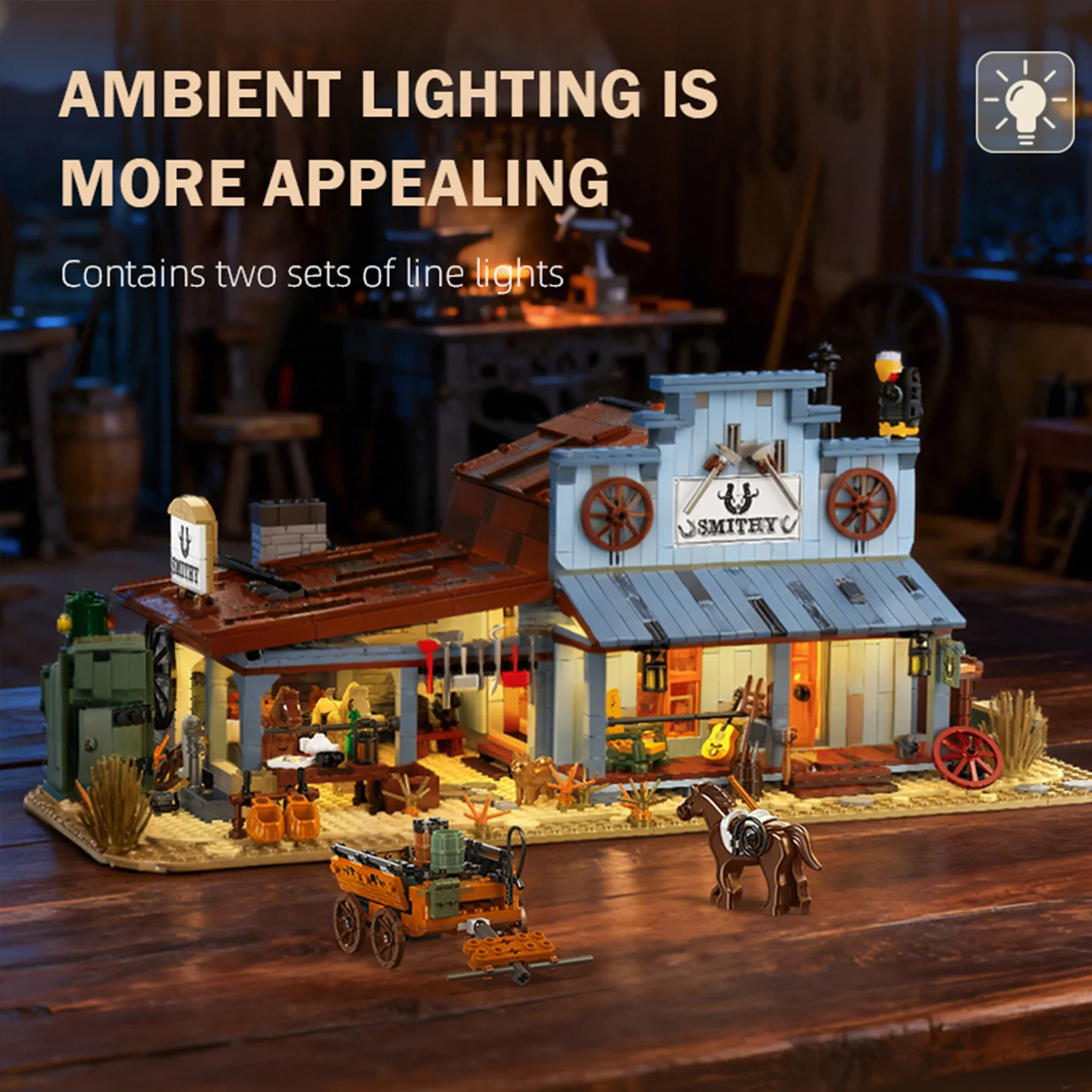 2718 قطعة متجر الحداد الغربي القديم اللبنات النقل المناظر الطبيعية المعمارية الغربية الطوب لعب للأطفال الكبار الهدايا #1