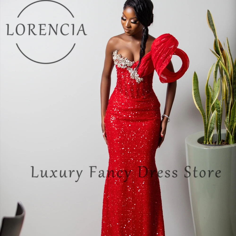 Vestidos de fiesta de lujo con diamantes para mujer, vestidos de fiesta de noche con lentejuelas de sirena y un hombro, traje sin mangas personalizado para hombre de lujo