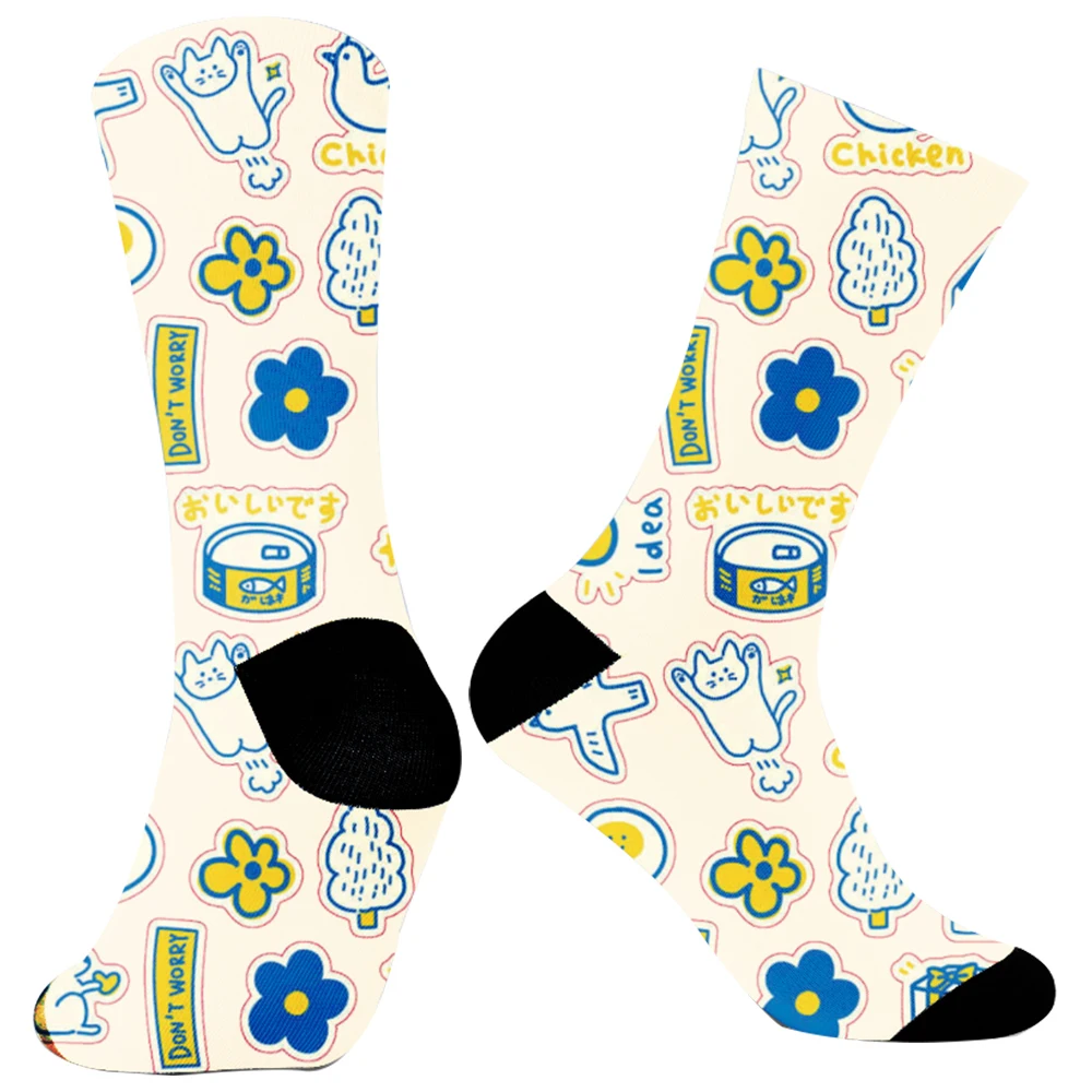 Chaussettes Hip Hop à motif mignon, chaussettes imprimées, chaussettes d'équipage respirantes, chaussettes en coton pour planche à roulettes, cadeaux de Noël, nouveau, 2024