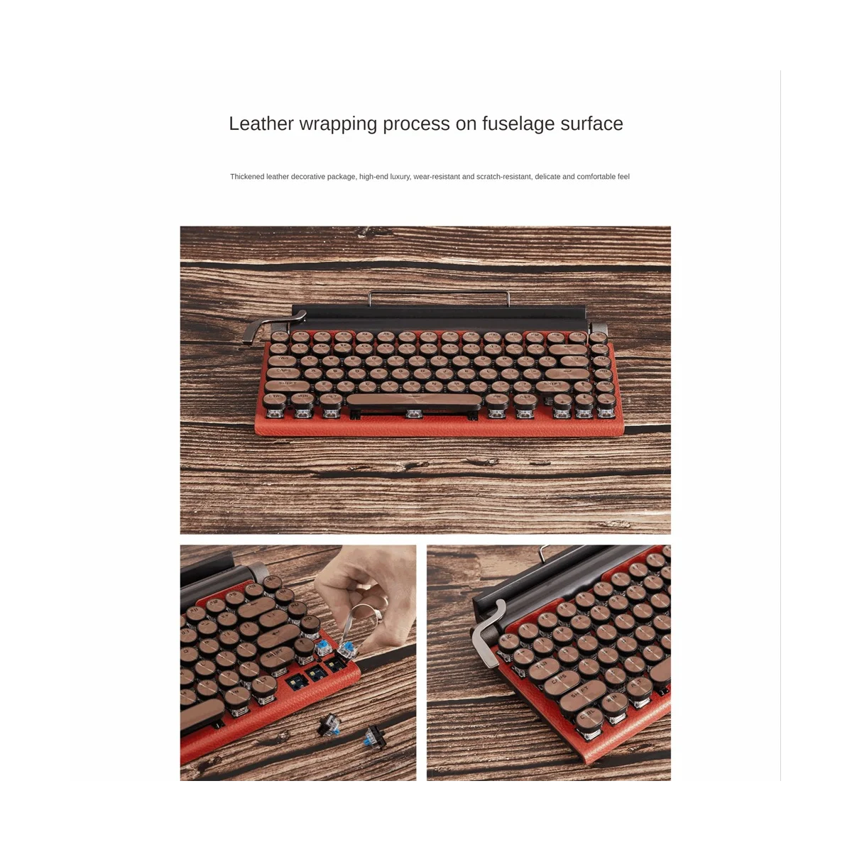 Retro Typewriter Keyboard Wireless Bluetooth Keyboard USB Mechanical Punk Keycaps for Desktop PC/Laptop/Phone Orange