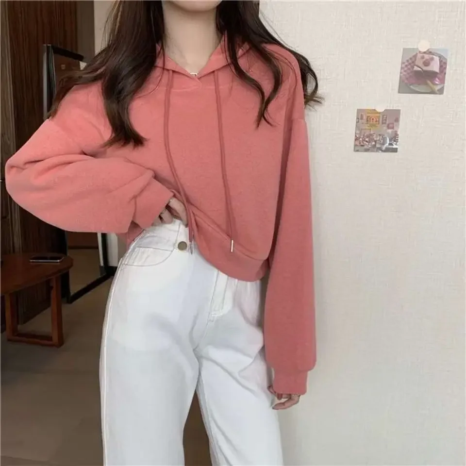 Hoodies Women Cropped Solid Simple Classic Daily 4 Colors Spring Students All-match Leisure Korean Style Feminino Ins Cozy New