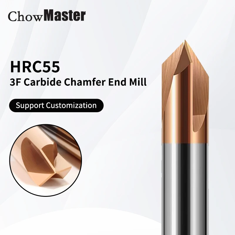 

Chowmaster Carbide Coated Chamfer End Mill for Steel HRC55 3 Flute 60/90/120 Degree Chamfering Cutter Tungsten Steel Router Bits