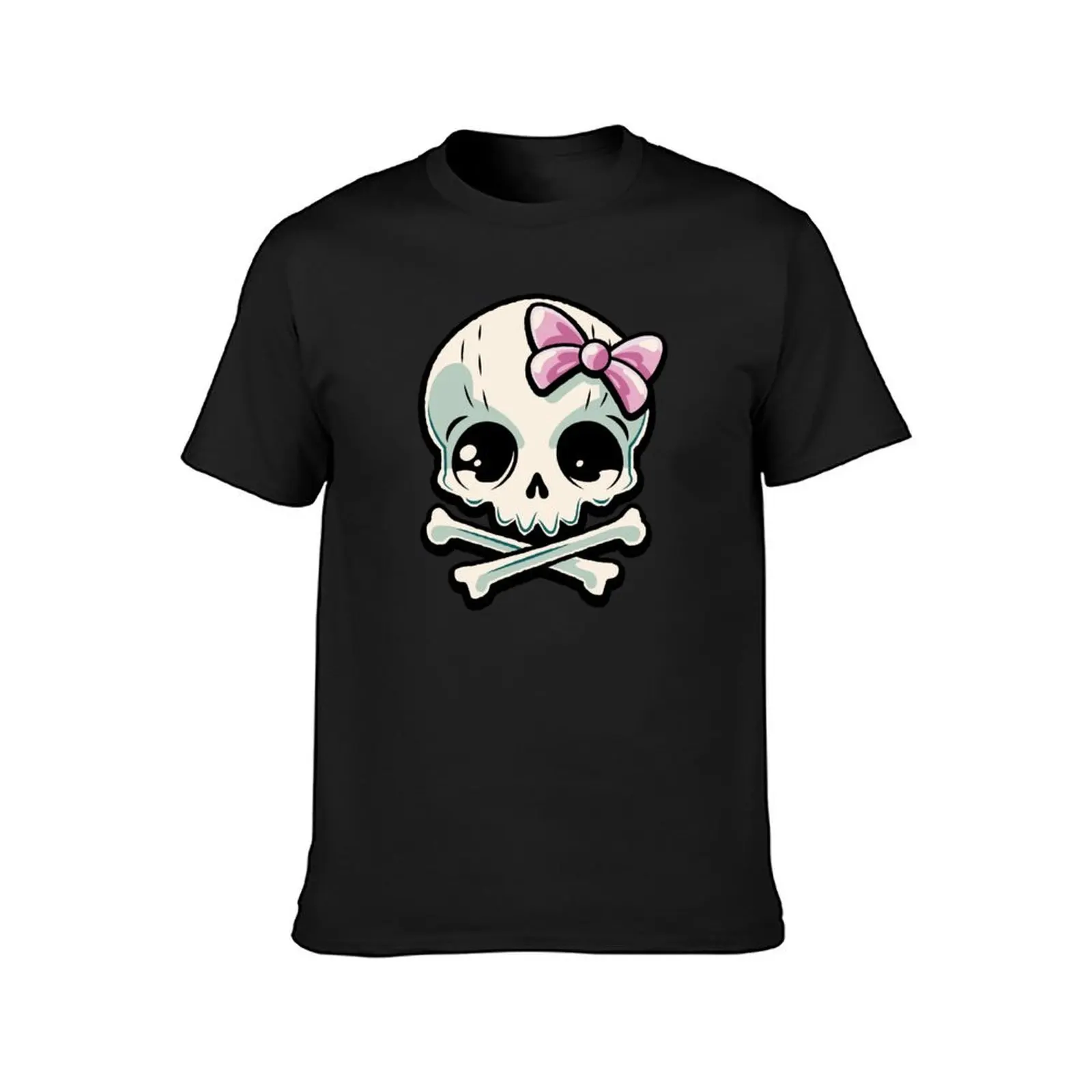 Kawaii skull with a pink hair bow T-Shirt summer tops Short sleeve tee summer clothes mens t shirts casual stylish