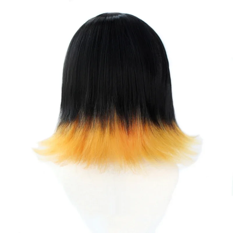 Kimetsu No Yaiba Cosplay Susamaru Wig Yellow Black Short Cosplay Heat Resistant Synthetic Hair for Halloween Costume Party Wigs