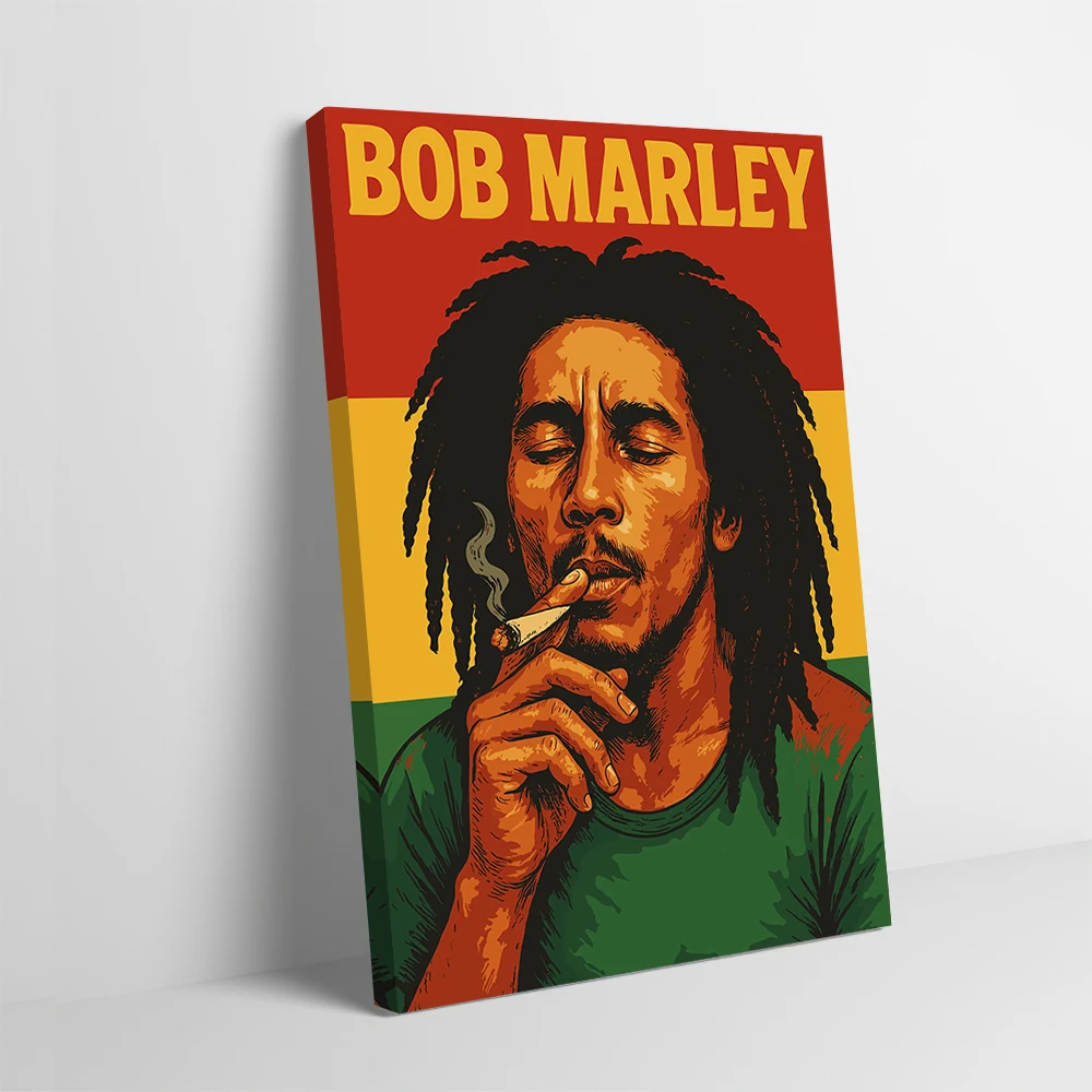 Bob Marley Portret Met Rasta Kleuren Afdrukken Poster Foto Muur Canvas Schilderij voor Badkamer Decor Kamer Decoratie Thuis