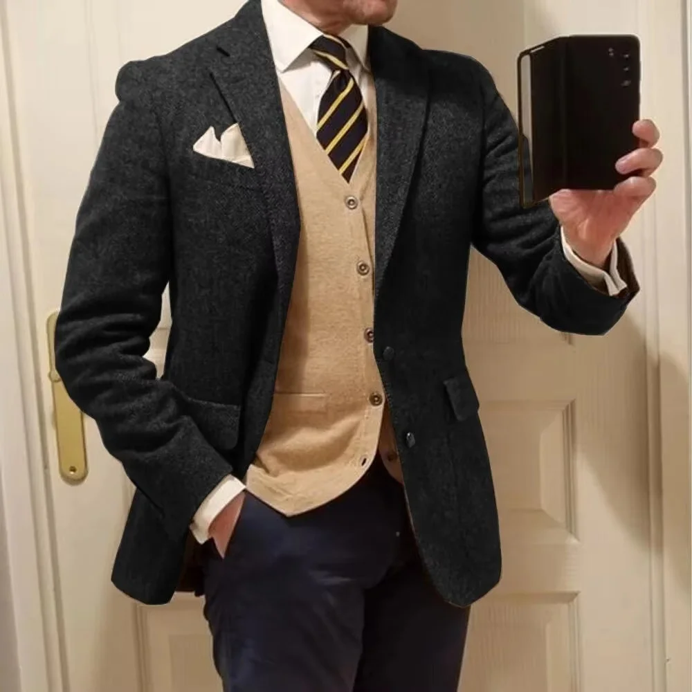 سترة رجالية غير رسمية واحدة الصدر بدلة أنيقة سترة المرحلة ملابس للرجال Casaco Roupa Masculina Roupa De Palco Masculina #5