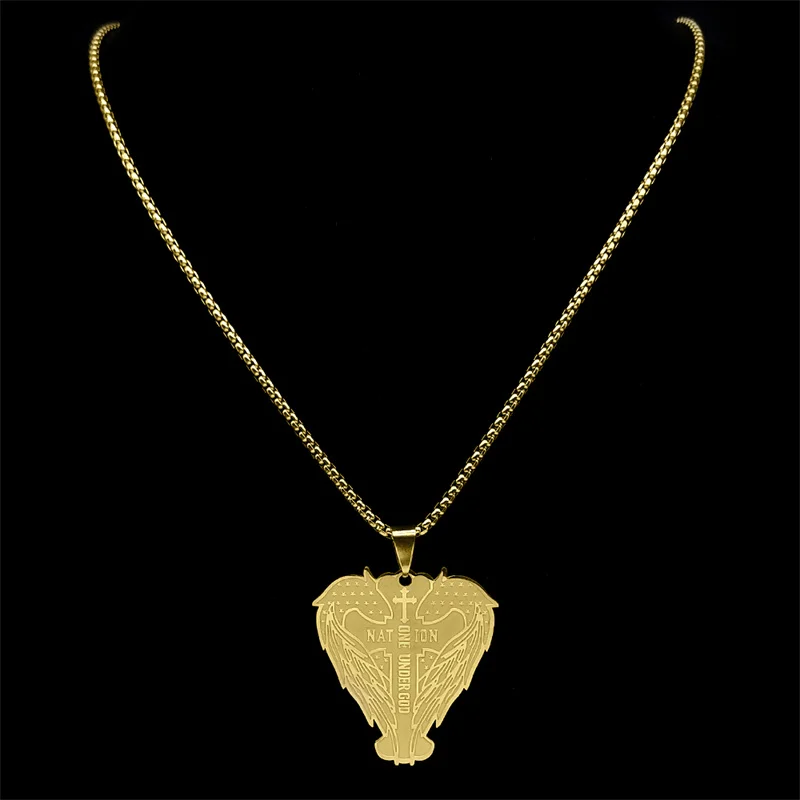 

Dragon Wing American Flag One Nation Under God Cross Necklace for Women Men Stainless Steel Gold Color Chain Jewelry NZZZ546S02