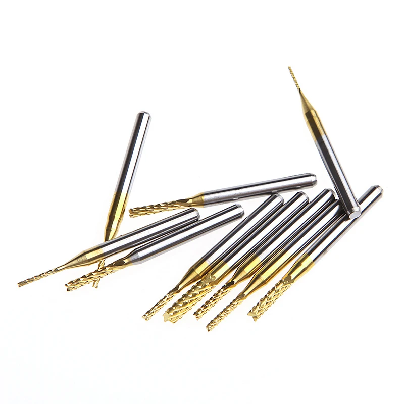 10 ชิ้น 1/8 0.8-3.175 มิลลิเมตร PCB เจาะ บิตแกะสลักตัดโรตารี End Mill ชุด