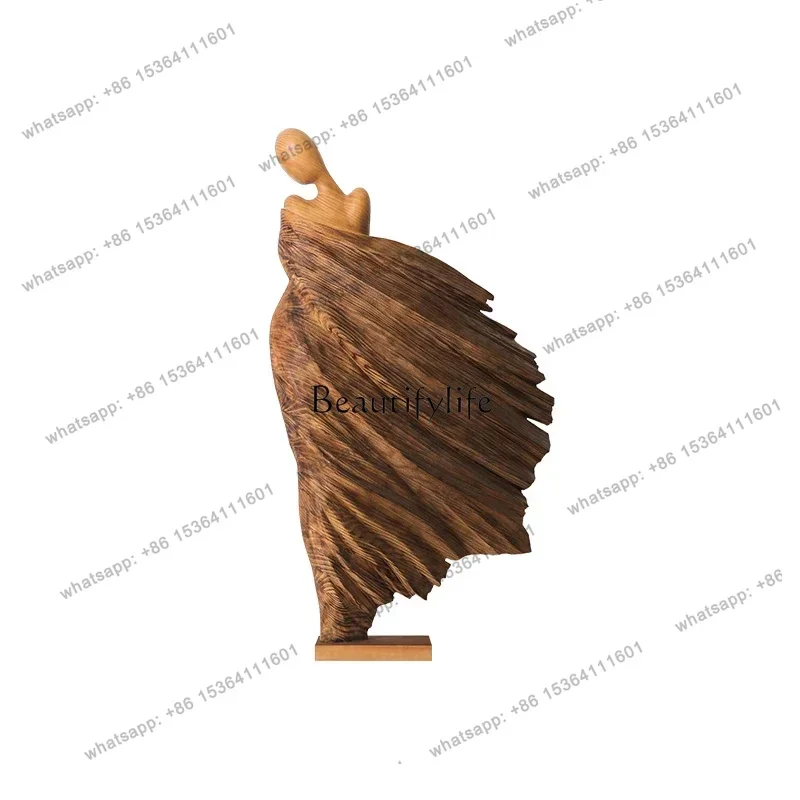 yj58 Hotel lobby Large wood carving Muse Floor-to-ceiling ornament Abstract figure sculpture Artwork decoration
