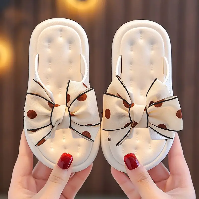 1-8tBow tie children's slippers Summer girls' indoor home Silent girls Bathing cute baby sandals