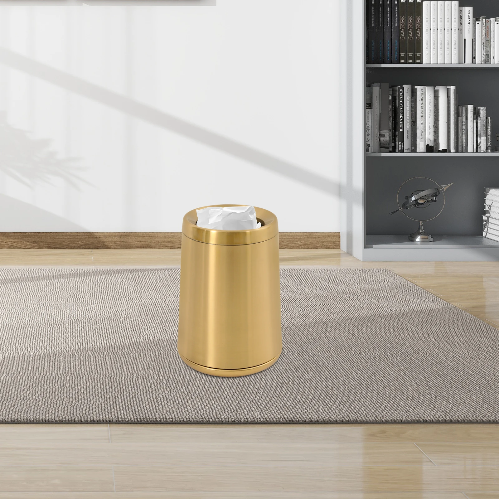 

Gold-plated Stainless Steel 24.5x34cm Trash Can 16-liter Large-capacity Kitchen and Bathroom Gold-plated Trash Can