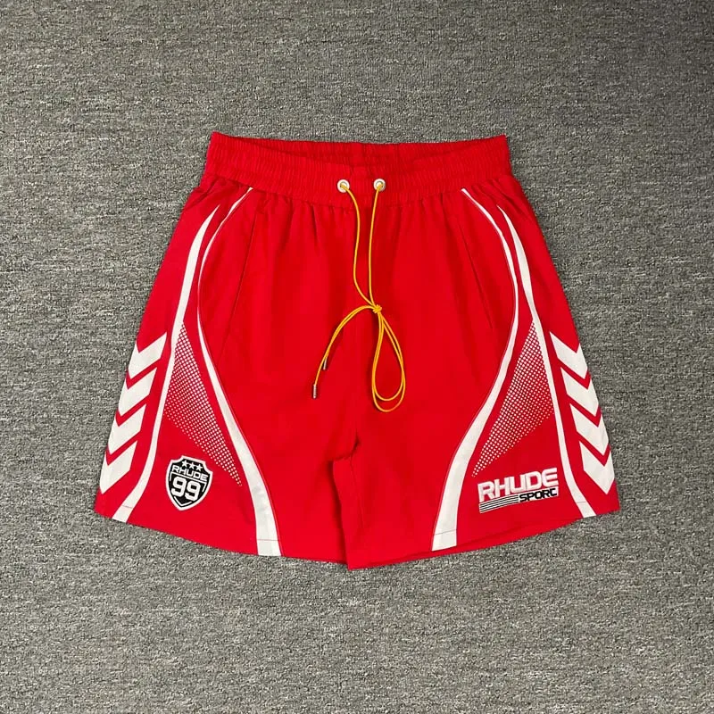 Vintage Motorcycle Style Men Rhude Casual Shorts Breathable Mesh Inner Lining Elastic Drawstring Waist 5 Inch Sports Shorts